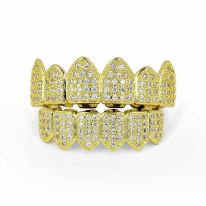 Full Diamond Plated Real <strong>Gold</strong> Zircon Geometric Braces Hot Halloween Explosions Vampire Fangs Hip Hop Wholesale - Product Image 6