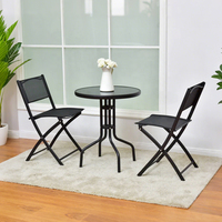 Ensemble de meubles de patio modernes de 3 pièces pour le cadre en métal du jardin extérieur avec chaise pliable de loisirs de café en verre trempé et table KD