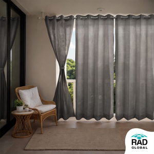 Cool Grey Eyelet Outdoor Curtains 180 GSM with Modern Charcoal Tone and Light Filtering Fabric for Contemporary Balcony Patio - Product Image 3