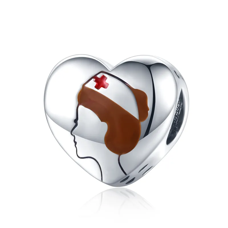चिकित्सा कर्मियों के लिए प्रामाणिक 925 स्टर्लिंग चांदी दिल आकर्षण सम्मान हीरो आकर्षण