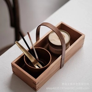 Boîte de rangement en bois avec poignée, panier rectangulaire portable pour cuisine, salle de bain, bureau, organisation d'ustensiles, fruits, baguettes - Product Image 1