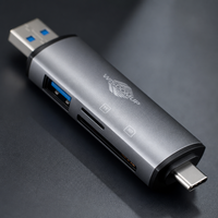 Lecteur de cartes SD double tête USB-C et USB-A avec USB3.0 480/MBps, coque en alliage d'aluminium 3-en-1 pour ordinateurs portables, MacBook et téléphones