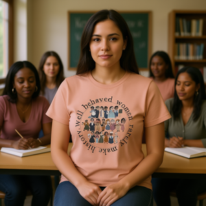 T-shirt à col rond pour femme avec imprimé féministe « Strong Women History », décontracté, toutes saisons, en jersey 100 % coton - Product Image 2