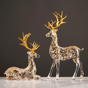 Transparent Gold Foil Deer Figurine 2Pcs Contemporary Home Decoration Living Room Wine <b>Cabinet</b> TV Stand Housewarming Gift - Product Image 1