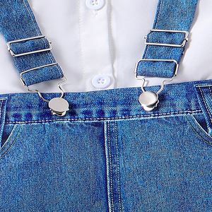 Ensembles de vêtements pour filles de 3 à 7 ans, chemisier à manches bouffantes, salopette en jean, robe, 2 pièces, vêtements élégants pour filles, vêtements d'été pour enfants - Product Image 4