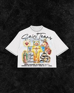 Camiseta de Algodón Estampada Oversize para Hombre, Manga Corta, Estilo Casual, Cuello Redondo, Camiseta de Algodón con Estampado Gráfico para Hombre - Product Image 3