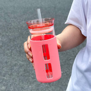 Simple Modern Glass Tumbler With Sleeve Pink 51908 <b>Travel</b> <b>Cup</b> With Straw Unisex Drinkware - Product Image 1
