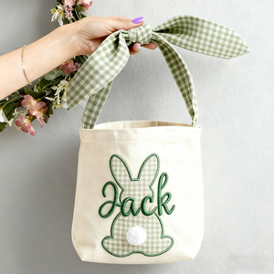 Personalized Gingham <strong>Easter</strong> Basket with Name Empty Custom Monogram Bunny <strong>Easter</strong> <strong>Bag</strong> - Product Image 4