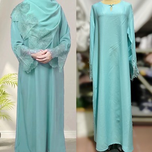 <span class=keywords><strong>Vestido</strong></span> Abaya Islámico Sencillo con Mangas <span class=keywords><strong>de</strong></span> Encaje Floral para Oración, Estilo Malayo Indonesio <span class=keywords><strong>de</strong></span> Medio Oriente, <span class=keywords><strong>Vestido</strong></span> Musulmán para Mujer, Ropa con Hiyab - Product Image 5
