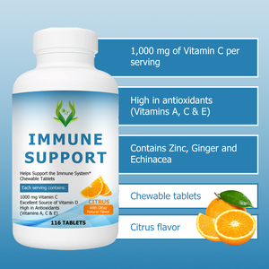 Hot Sale Chewable Tablets with 1000mg Vitamin C Contains Zinc Ginger and Echinacea Supports Immune System Citrus Flavor Tablets - Product Image 4