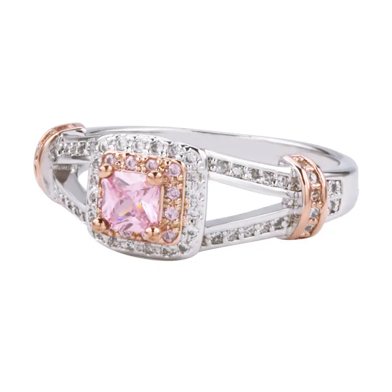 Dropshipping Jewelry Women Pink Sapphire Claw Ring Rose Gold Wedding Engagement Band Ring Jewelry