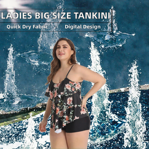 Wholesale Plus Size Swimwear Floral Print Ruffle <b>Tankini</b> Set <b>Women</b> Two Piece Bathing Suit with Boyshorts Summer Beach Swimwear - Product Image 2