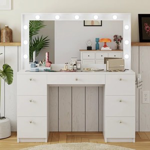 Vẻ đẹp cổ điển cửa hàng lớn Kim Cương Vanity bàn trang điểm bảng dành cho người lớn gỗ thắp sáng trắng mặc quần áo <span class=keywords><strong>make</strong></span> up bảng với Glass Top - Product Image 6