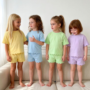 Puresun Expédition Rapide Vêtements pour Enfants Manches Courtes Coton Festonné Deux Pièces Tenues Filles Ensembles Vêtements d'Été pour Filles - Product Image 1