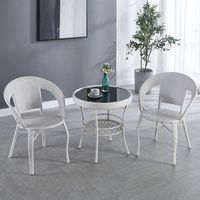 Ensemble de 3 pièces en rotin, chaise et table, noir et blanc, meubles de patio en osier, utilisation intérieure et extérieure, table à thé de balcon, ensemble bistrot, jardin