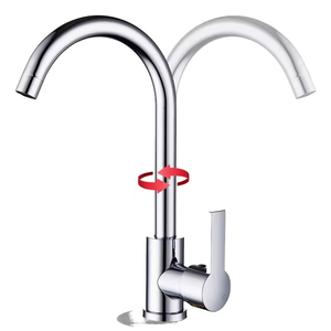 Robinet de cuisine moderne chromé à trou unique, robinets d'évier rotatifs montés sur le pont avec vanne en céramique, fonction robinet à eau - Product Image 1