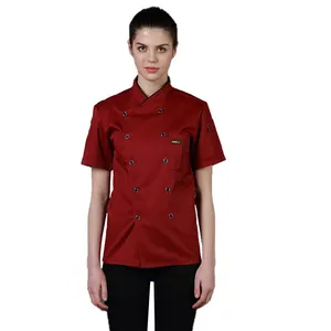 Uniforme de chef en coton polyester de haute qualité couleur de conception veste de chef pâtissier rouge uniforme pour femme