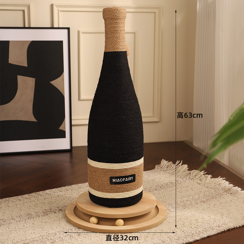 Plateau tournant pour bouteilles de vin avec colonne de maintien – style corde de chanvre.
