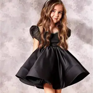 2024 Summer Princess Dress For Girls Birthday Wedding Gown Kids Girl Party Dress Bow Satin Beading Bridesmaid Dresses