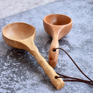 Japanese Style Wooden Soup Ladle Set 2 Pieces Food Safe For Serving Soup Porridge Rice Water Kitchen Use - Product Image 2