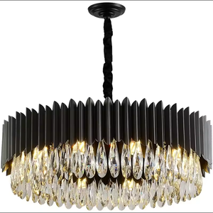 Lustre rond Hôtel Noir Moderne Luxe Rectangle Cristal Drop Led Lustres dans les Plafonds - Product Image 6
