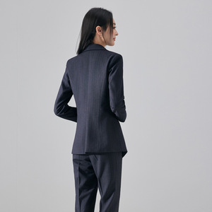 Women's Suit Set Elegant Navy Blue Wool Blend Anti-Wrinkle Professional Office Wear - Product Image 3