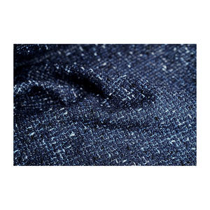 Tela Tweed de Primera Calidad Hecha en Corea, Color Azul Marino con Detalles Metálicos Plateados, Tejido de Lujo y Textil Tejido Personalizado OEM y ODM - Product Image 4