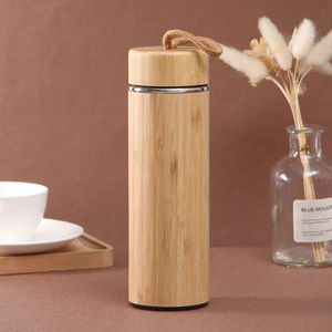 环保个性化雕刻竹不锈钢水瓶绝缘咖啡旅行真空杯，带泡茶器 - Product Image 4