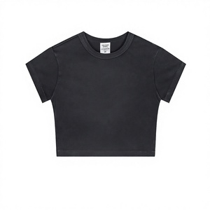 Top Corto Casual de Verano 2026 para Mujer, Cuello AGA, Manga Corta, Corte Ajustado, Color Sólido, Mezcla de Algodón y Spandex, 235gsm, Transpirable, Personalizable - Product Image 2