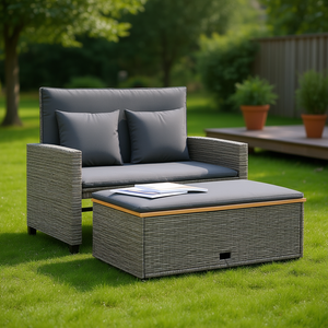 Sofá de Jardín de 2 Plazas en Poliratán Gris con Cojines, Muebles de Exterior de Diseño Contemporáneo, Resistentes al Agua y a los Rayos UV - Product Image 2