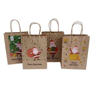 Bolsas de Regalo de Papel Kraft Marrón Navideñas con Asas de Papel con Estampado de Feliz Navidad en Existencia, Embalaje Reciclable para Uso en Suministros Minoristas - Product Image 5