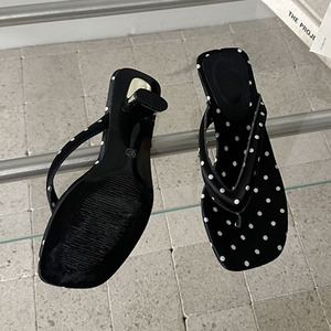 Fashion Clip Toe Square Low <b>Heels</b> Women Slippers High Quality Silk PU Lining Polka Dot ELEGANT Flip-Flops Party Summer - Product Image 3