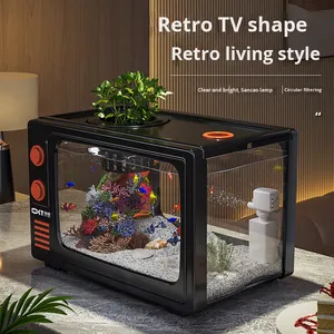 2025 nouveau modèle petit bureau réservoir de poissons carré en plastique poisson rouge <span class=keywords><strong>Aquarium</strong></span> intégré Filtration système d'oxygénation éco-paysage - Product Image 3