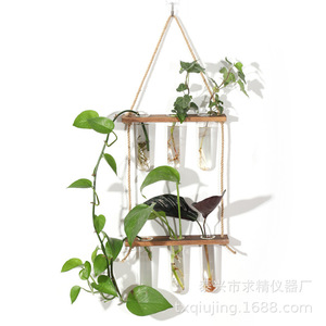 Seeking Excellence 2 Tier Wall Hanging Hydroponic <b>Plant</b> Container Wooden <b>Frame</b> Glass Test Tube Vase Home Decor - Product Image 2