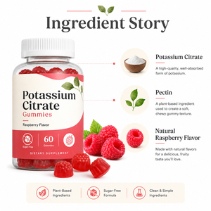 Gummies de citrate de potassium bio sans gluten, faibles en gras et en sucre pour adultes, favorisant la santé cardiaque et du système nerveux, complément végétalien OEM - Product Image 3