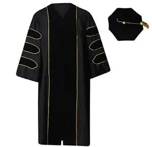 Fuchsia Velvet Deluxe Doctoral Graduation Gown with Gold Piping and Doctoral 8-Side Velvet Tam Package