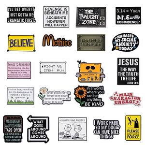 Broches en métal moulé de la série Word Phrase, minimalistes, motif tournesol floral, personnages de films et de séries <span class=keywords><strong>TV</strong></span>, épingles de revers pour vestes de la Fête du Poisson d'avril - Product Image 6