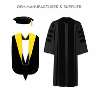 Robe de Cérémonie de Remise de Diplôme Doctorat Noire Mate de Luxe 2026 Personnalisable avec Bandes en Velours pour PhD OEM pour Cérémonies OEM