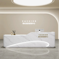 Bureau de réception moderne de luxe en bois réglable avec éclairage LED, taille personnalisée pour salon de beauté, spa et atelier, usage commercial