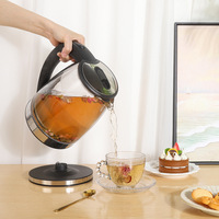 Bouilloire électrique en acier inoxydable et verre borosilicate de 2 L, chauffe-eau transparent à ébullition rapide de 1500 W