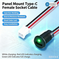 Connecteur USB-C femelle à montage sur panneau LN-006, câble 24AWG de 15 cm, connecteur Type-C fileté avec deux indicateurs de charge LED rouge et vert