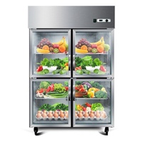 Réfrigérateur à porte vitrée personnalisable en acier inoxydable, refroidissement par air, 4 portes, commande numérique, efficacité énergétique 5 étoiles