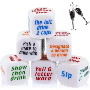 Yexi Bar Party Drinking Dice 6pcs/set 25mm Frenzy Bachelorette Party Game Dice Rolling Decider Custom Wine Order Dice Acrylic