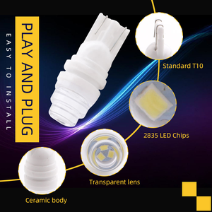 Ampoules LED T10 en céramique W5W à lentille bombée 3 SMD 2835 pour feux de position latéraux, ampoules de voiture, lumières de lecture – Blanc, Rouge, Bleu, Jaune, Bleu Glace - Product Image 6