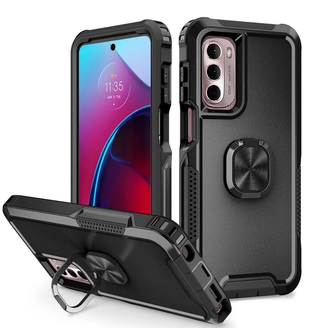 3 in 1 Hybrid Phone Cases Holder Ring Shockproof Phone Case for Motorola G Stylus 2022 4G 5G Back Cover Protection Cell Phone