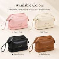 Femmes mignon concepteur grand spacieux Double couche Portable fermeture éclair pour trousse de toilette Logo personnalisé blanc en cuir PU voyage trousse de maquillage