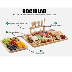 Cheese Cutting Board <b>Set</b> With Bamboo Tray And Cutlery Portable Dishwasher Safe For Food Contact - Product Image 3