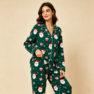 Custom New Style High Quality Cotton Christmas Pajamas <strong>Pyjamas</strong> for <strong>Women</strong> 2 Pcs Long Sleeves Buttons Santa Print <strong>Xmas</strong> PJs Sets - Product Image 2