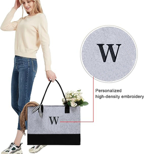 Custom Wedding Bridesmaid Party Shopping for Friend Teacher Mother Embroidery Black Tote Gift <b>Bag</b> Felt Grey - Product Image 5