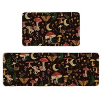Artoid Mode Ensemble de 2 tapis de cuisine motif champignons noirs et papillons printaniers, pour la décoration intérieure, à profil bas, avec support en caoutchouc, fabriqué à la machine, 17x29 17x47